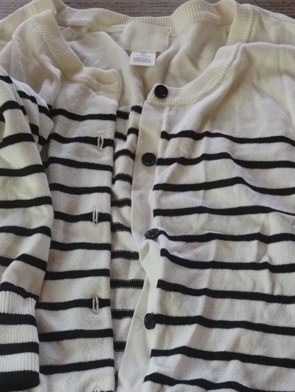 H&M Cream and Black Striped Button Cardigan